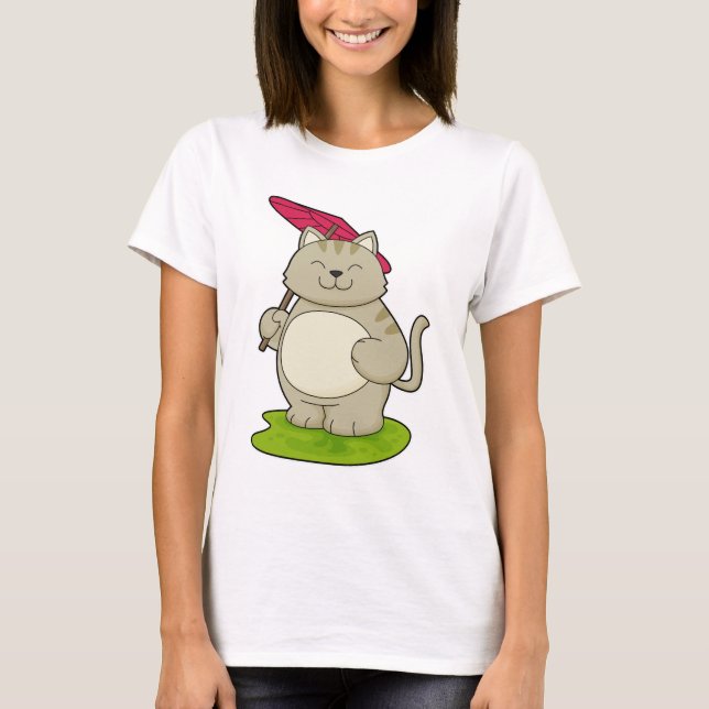 Katze mit Schirm T-Shirt (Vorderseite)