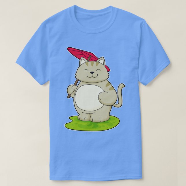 Katze mit Schirm T-Shirt (Design vorne)