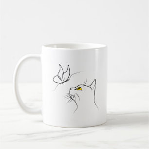 Katze mit Schmetterling Abstrakte minimalistische Kaffeetasse