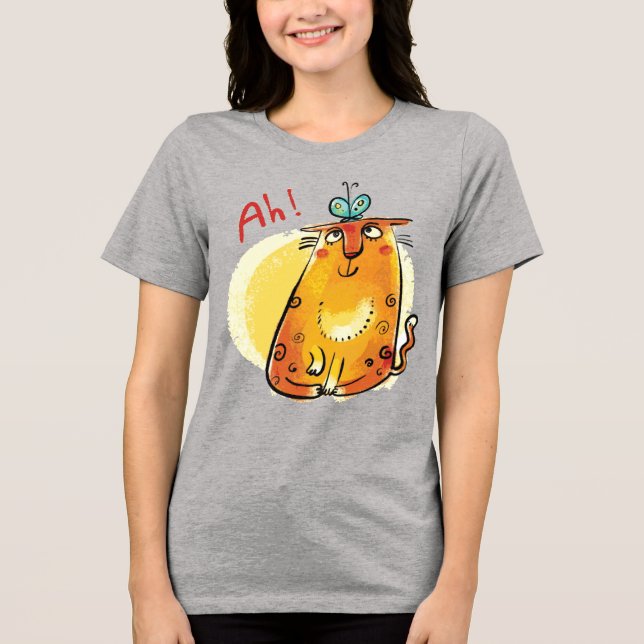 Katze mit Schmetterling Tri-Blend Shirt (Vorderseite)