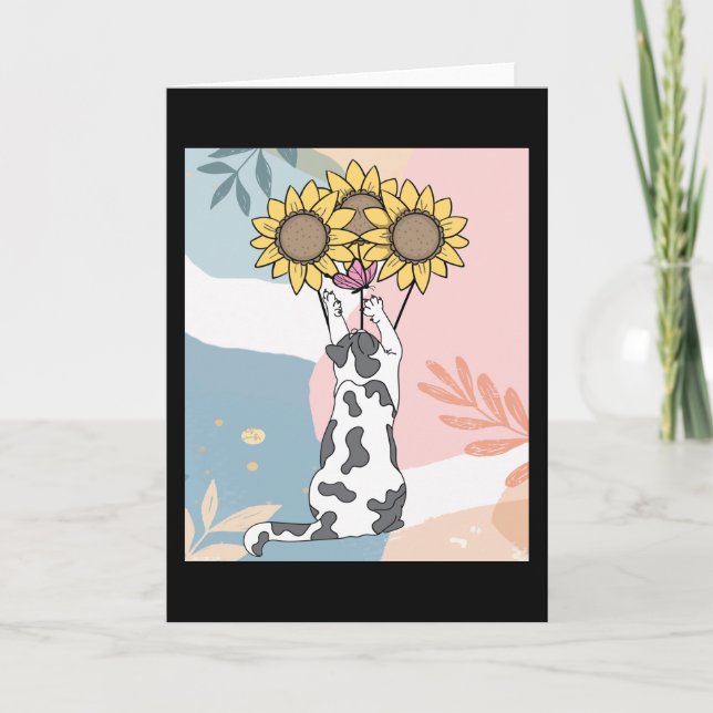 Katze mit Schmetterling und Sonnenblumen spielen Karte (Vorderseite)
