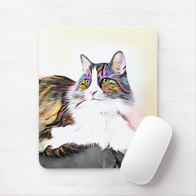 Katze mit schönem Regenbogenfell Mousepad (Mit Mouse)