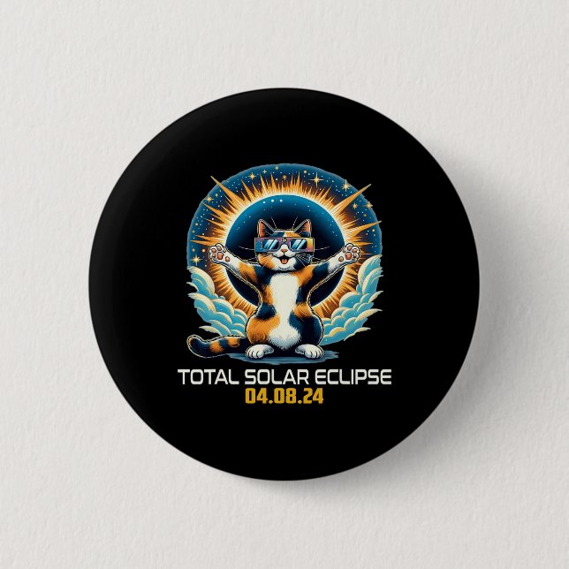 Katze mit Selfie Solar Eclipse Solar Eclipse 2024 Button (Vorderseite)
