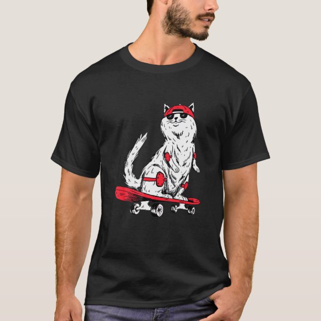 Katze Mit Skateboard Kätzchen Skater T-Shirt (Vorderseite)