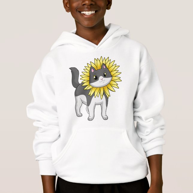 Katze mit Sonnenblume Hoodie (Vorderseite)