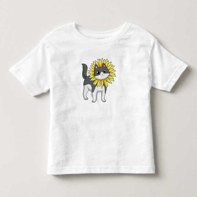 Katze mit Sonnenblume Kleinkind T-shirt (Vorderseite)
