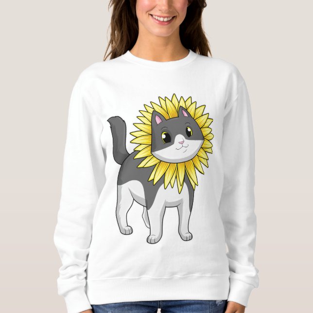 Katze mit Sonnenblume Sweatshirt (Vorderseite)