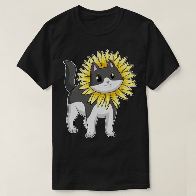 Katze mit Sonnenblume T-Shirt (Design vorne)