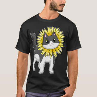 Katze mit Sonnenblume T-Shirt
