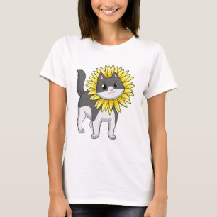 Katze mit Sonnenblume T-Shirt