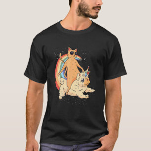 Katze Mit Sonnenbrille Einhorn Hund Regenbogen Gra T-Shirt