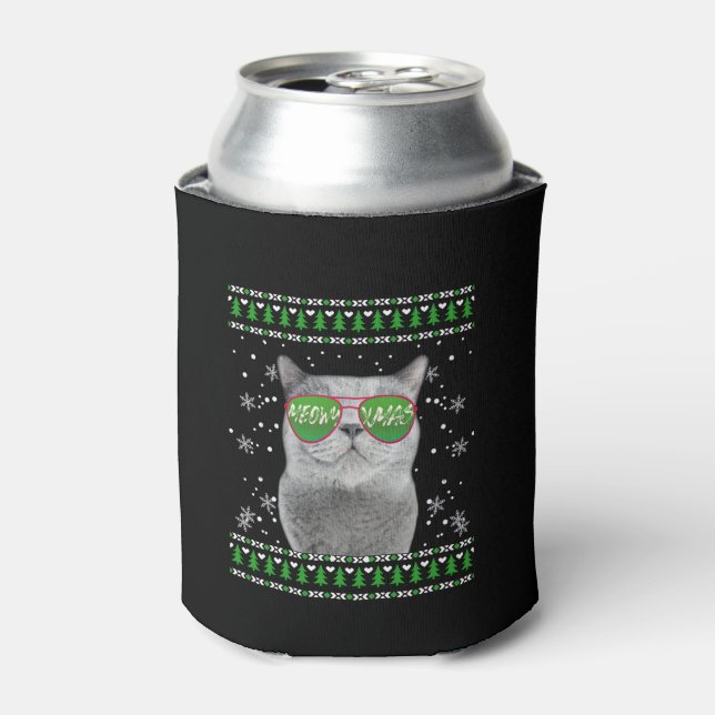 Katze mit Sonnenbrille Meowy Ugly Weihnachtskraut Dosenkühler (Kanne Vorderseite)