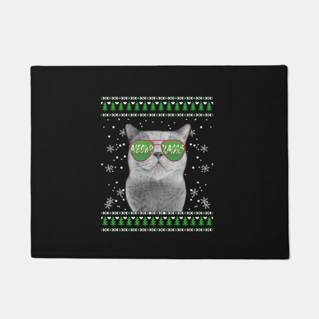 Katze mit Sonnenbrille Meowy Ugly Weihnachtskraut Fußmatte (Vorderseite)