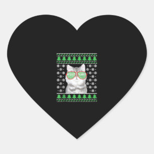 Katze mit Sonnenbrille Meowy Ugly Weihnachtskraut Herz-Aufkleber