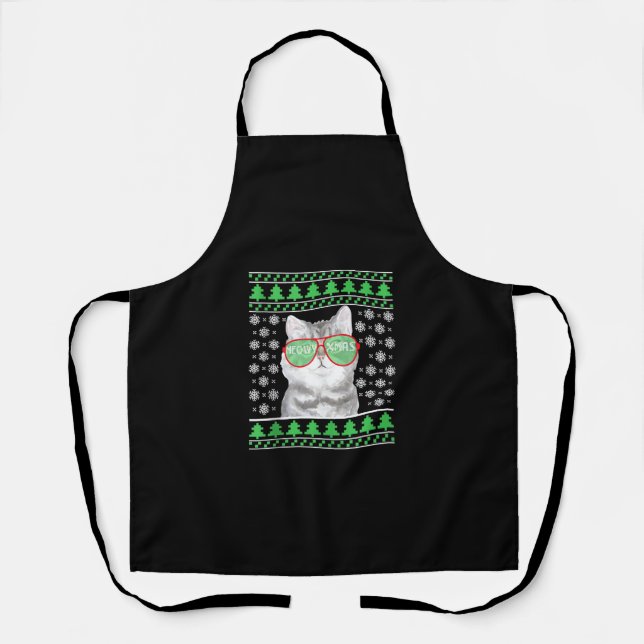 Katze mit Sonnenbrille Meowy Ugly Weihnachtskraut Schürze (Vorderseite)