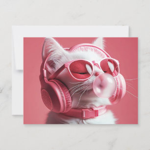 Katze mit Sonnenbrille mit Kopfhörer Postkarte