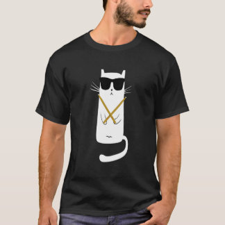 Katze mit Sonnenbrille spielt Schlagzeug Schlagzeu T-Shirt