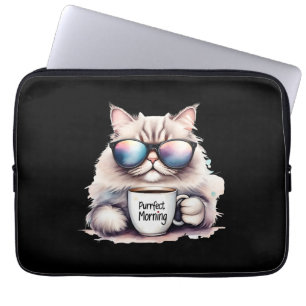 Katze mit Sonnenbrille und einer Kaffeetasse Laptopschutzhülle