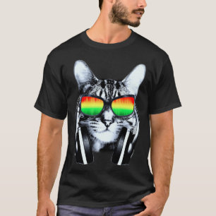 Katze mit Sonnenbrille und Kopfhörer T-Shirt