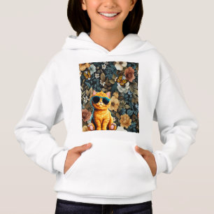 Katze mit Sonnenbrille und Schmetterlingen auf Blu Hoodie