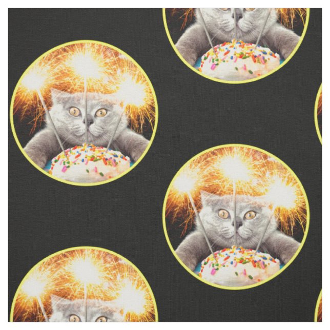Katze mit Sparklerkuchen Stoff (Muster)