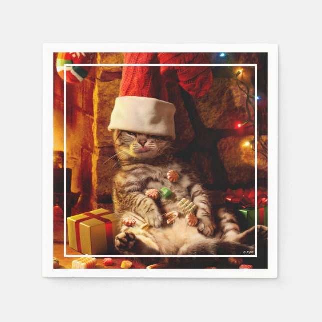 Katze mit Strumpf auf Kopf Serviette (Vorderseite)