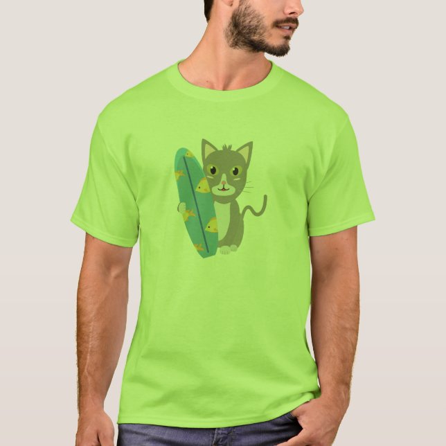 Katze mit Surfbrett T-Shirt (Vorderseite)