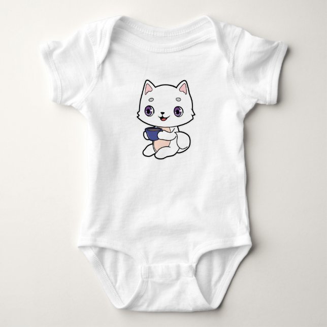 Katze mit Tasse Kaffee Baby Strampler (Vorderseite)