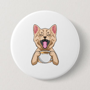 Katze mit Tasse Kaffee Button