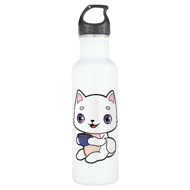 Katze mit Tasse Kaffee Edelstahlflasche (Vorderseite)