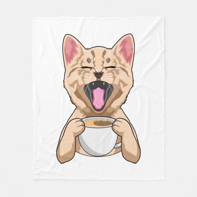 Katze mit Tasse Kaffee Fleecedecke (Vorderseite)