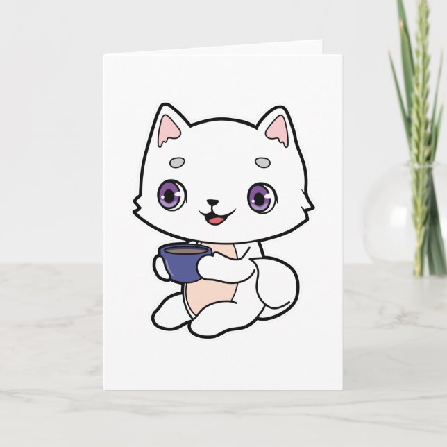 Katze mit Tasse Kaffee Karte (Vorderseite)