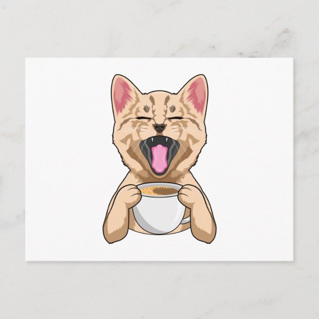 Katze mit Tasse Kaffee Postkarte (Vorderseite)