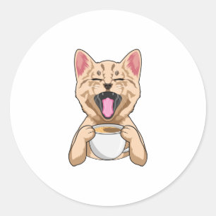 Katze mit Tasse Kaffee Runder Aufkleber