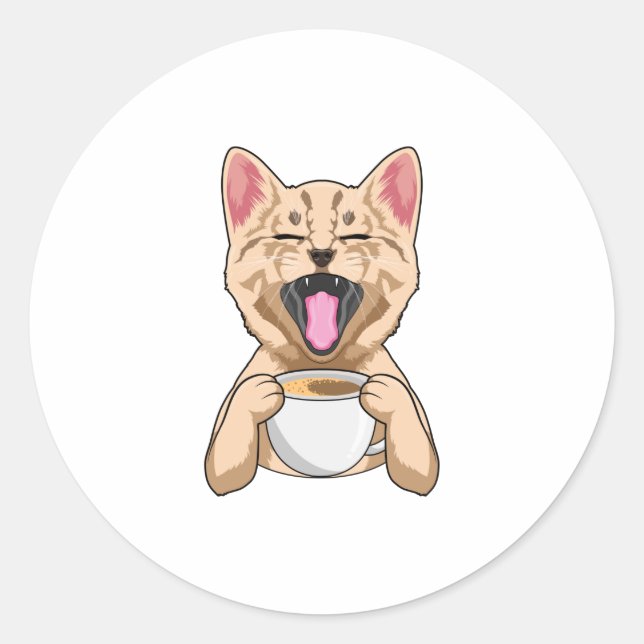 Katze mit Tasse Kaffee Runder Aufkleber (Vorderseite)