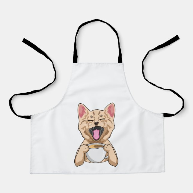 Katze mit Tasse Kaffee Schürze (Vorderseite)