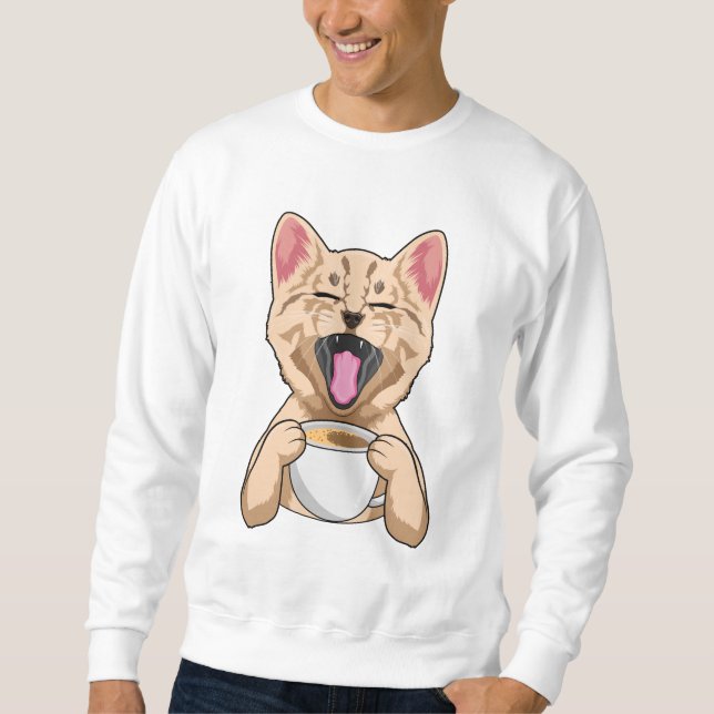Katze mit Tasse Kaffee Sweatshirt (Vorderseite)