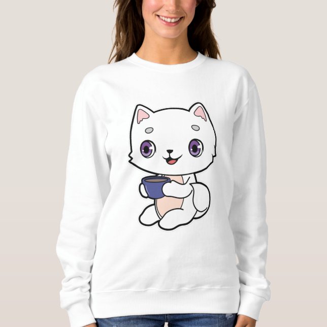 Katze mit Tasse Kaffee Sweatshirt (Vorderseite)