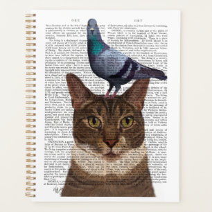 Katze mit Taube auf Kopf Planer