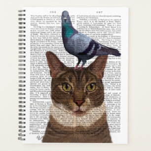 Katze mit Taube auf Kopf Planer