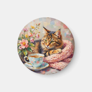 Katze mit Tee-Cup Magnet