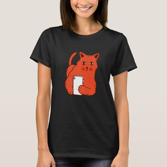 Katze mit Telefon T-Shirt (Vorderseite)