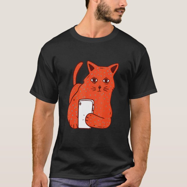 Katze mit Telefon T-Shirt (Vorderseite)