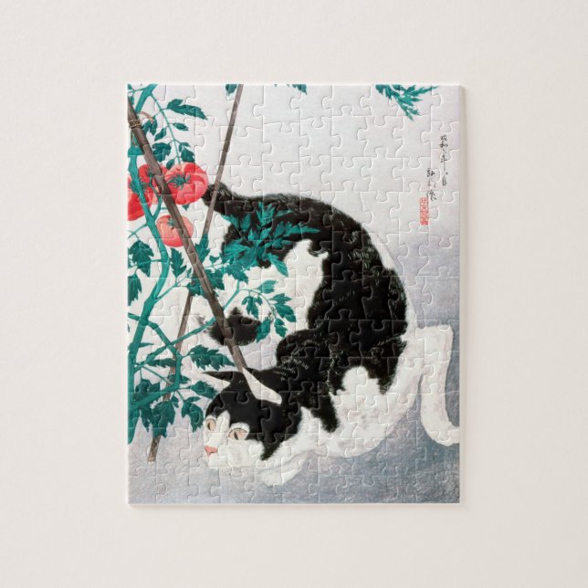 Katze mit Tomato-Pflanze (1931) von Hiroaki Takaha (Vertikal)