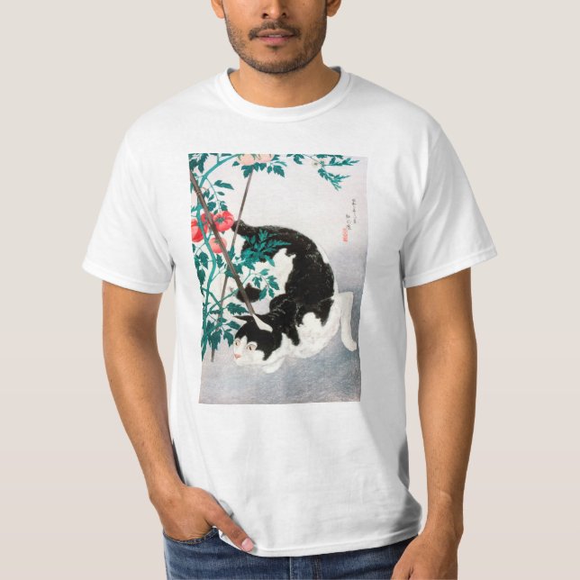 Katze mit Tomato-Pflanze (1931) von Hiroaki Takaha T-Shirt (Vorderseite)