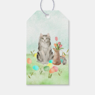 Katze mit Tulips und Ostereiern Geschenkmarke Geschenkanhänger