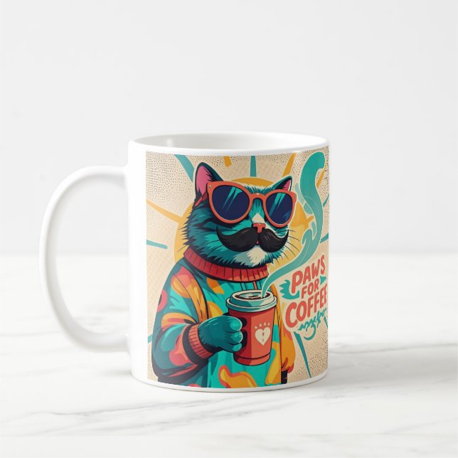 Katze mit überdimensionaler Sonnenbrille und einem Kaffeetasse (Links)