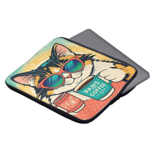 Katze mit überdimensionaler Sonnenbrille und einem Laptopschutzhülle