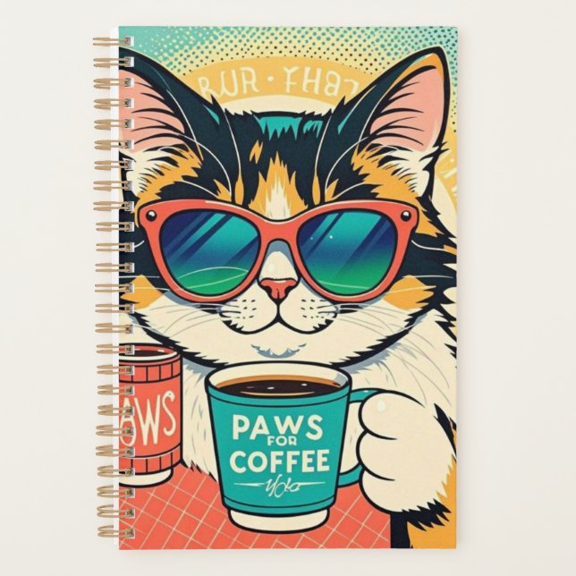 Katze mit überdimensionaler Sonnenbrille und einem Planer (Vorderseite)