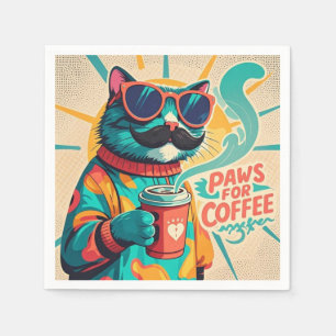 Katze mit überdimensionaler Sonnenbrille und einem Serviette